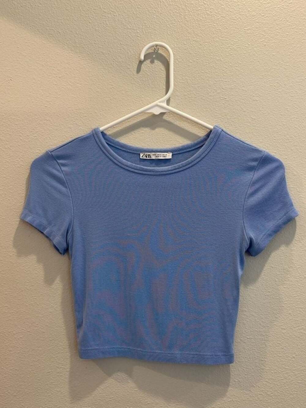 Zara Blue Short Sleeve Crop Top Size S